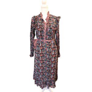 Boden Womens Paisley Print Long-Sleeve Ruffle Dress, Size 10